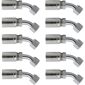 (10-Pack) 3/8" Hose x 3/8" JIC Female Swivel 45° Hydraulic Hose End Crimp Fitting | FJX45-06-06