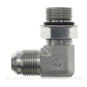 Brennan Industries 6801-04-08-NWO-FG Forged Steel 90 Degree Elbow Tube Fitting, 7/16"-20 SAE x 3/4"-16 SAE ORB Thread, 1/4" Male JIC x 1/4" Male Adjustable O-Ring Boss