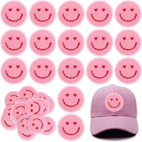 24 Pieces Smile Face Patch Sew on Iron on Patch Decorative Dress Towel Cloth Happy Face Patch Clothes Sewing Decorating DIY Craft Applique Patch for Decoration(Pink, Heart Style)