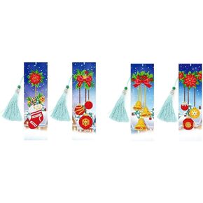 Christmas Socks Bookmark Diamond Painting Kit - pigpigboss 4 Pack Bookmark Dimaond Painting Art Crystal Christmas Bell Bookmark Diamond Painting Set Christams Book Decor Gift for Adult (21 x 6 cm)