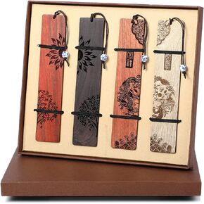 Wooden Bookmarks for Women Men - Rohuis 4 Pcs Cute Handmade Natural Wood Carving and Painted Craft Book Markers for Book Lovers, Cool Gift for Teacher (Bird and Butterfly)