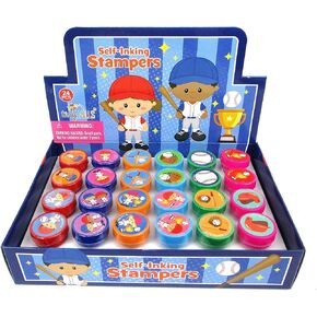 TINYMILLS 24 Pcs Baseball Themed Assorted Stamps for Kids Self Ink Stamps (12 Different Designs) Baseball Party Favors, Football Goody Bag Fillers, Carnival Gifts, Sports Party Favors