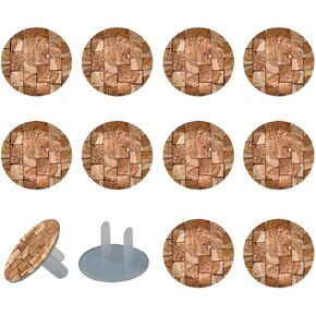 12 Packs Outlet Covers Baby Child Proofing - Electrical Safety Socket Protection Caps for 2-Prong Power Wall Plates Vintage Brown Wood