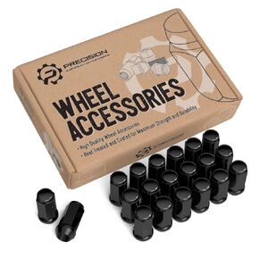 StanceMagic - Set of 20 Black Lug Nuts - Metric 14x1.5 Threads - Bulge Conical Cone Taper Acorn Seat Closed End Long Extended - 1.8 inch Length - Uses 19mm or 3/4 inch Hex Socket M14x1.5 Lug Nut