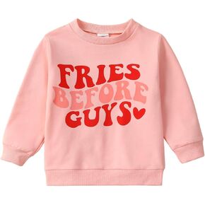 KMBANGI Toddler Baby Girl Valentine 's Day Bubble Sweatshirt Letter Long Sleeve Crew Neck Pullover Spring Oversized Clothes
