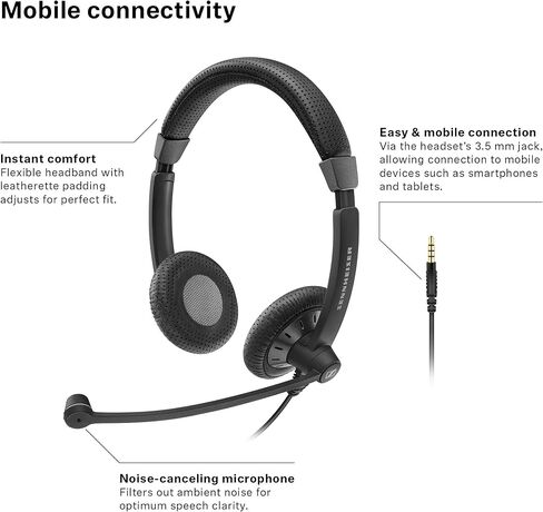 Sennheiser SC 75 USB CTRL (507087) - Double-Sided Business Headset | For Unified Communications, with Mobile Phone, Tablet, Softphone, and PC | HD Sound & Noise-Cancelling Microphone (Black) in Saudi Arabia