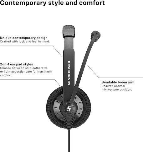 Sennheiser SC 75 USB CTRL (507087) - Double-Sided Business Headset | For Unified Communications, with Mobile Phone, Tablet, Softphone, and PC | HD Sound & Noise-Cancelling Microphone (Black) in Saudi Arabia