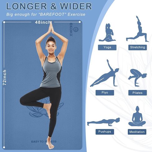 Ekomx Extra Large Yoga Mat for Women & Men(72"x 48"x6mm), Non Slip, non-toixc, Wide TPE Workout Mat with Strap,Exercise & Fitness Mat for All Barefoot Yoga,Pilates Mats for Home Gym,Stretch in Saudi Arabia