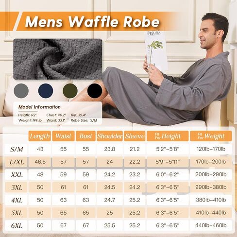 FashGudim Mens Lightweight Waffle Knit Robe Soft Kimono Spa Bathrobes Knee Length Summer Robes in Saudi Arabia