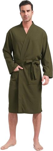 FashGudim Mens Lightweight Waffle Knit Robe Soft Kimono Spa Bathrobes Knee Length Summer Robes in Saudi Arabia