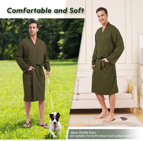 FashGudim Mens Lightweight Waffle Knit Robe Soft Kimono Spa Bathrobes Knee Length Summer Robes in Saudi Arabia
