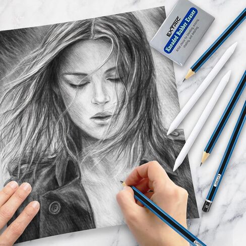 أقلام رسم - مجموعة أقلام رسم مكونة من 17 قطعة، أقلام رسم احترافية للرسم، ممحاة عجن، 3 جذوع مزج - 12 قلم رصاص جرافيت، أقلام رسم مشحذ مسبقًا، رسم، تظليل in Saudi Arabia