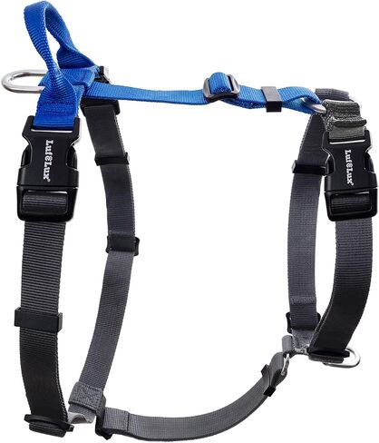LufeLux Easy Walking and Training No Pull Dog Harness, Non-Restrictive Harness with Neck Buckle, Nylon Webbing, Aluminum D-Rings, 6 Points Adjustment for Ultimate Fit (Black/Grey, Medium) in Saudi Arabia
