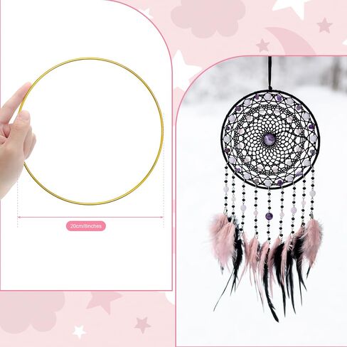 Hoedia 8 قطع ذهبية مكرامية حلم الماسك خواتم 8 بوصات معدنية الأطواق DIY الأزهار مكرميه هوب للتعليق على الحائط الحرف إكليل الدائري لإكليل الزفاف الديكور in Kuwait
