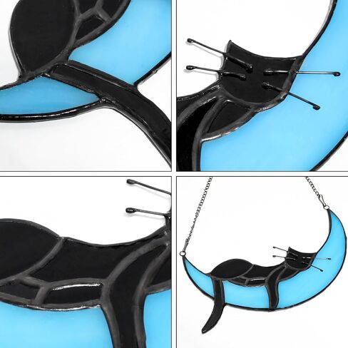 ADKYSL Black Cat on Moon Stained Glass Window Hanging Kit, Handcrafted Cat Suncatchers Decoration for Cat Lovers in Saudi Arabia