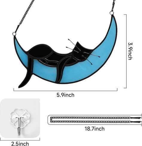 ADKYSL Black Cat on Moon Stained Glass Window Hanging Kit, Handcrafted Cat Suncatchers Decoration for Cat Lovers in Saudi Arabia