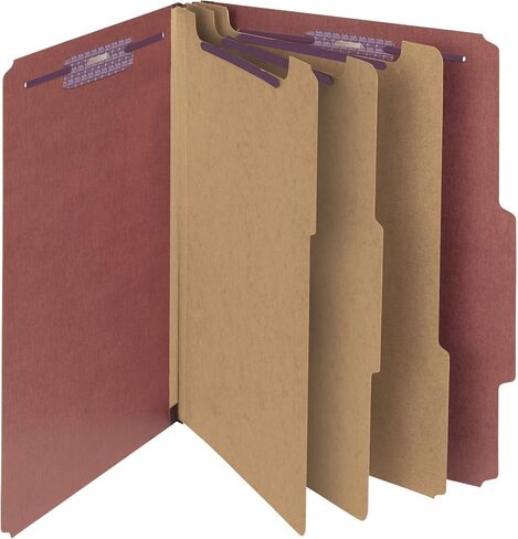 Smead Pressboard Classification File Folder with SafeSHIELD Fasteners, 3 Dividers, 3" Expansion, Letter Size, Red, 10 per Box (14092) in Saudi Arabia