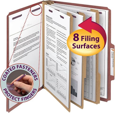 Smead Pressboard Classification File Folder with SafeSHIELD Fasteners, 3 Dividers, 3" Expansion, Letter Size, Red, 10 per Box (14092) in Saudi Arabia