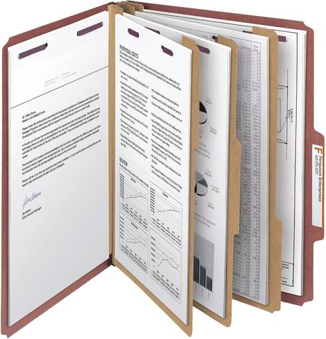 Smead Pressboard Classification File Folder with SafeSHIELD Fasteners, 3 Dividers, 3" Expansion, Letter Size, Red, 10 per Box (14092) in Saudi Arabia