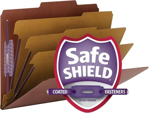 Smead Pressboard Classification File Folder with SafeSHIELD Fasteners, 3 Dividers, 3" Expansion, Letter Size, Red, 10 per Box (14092) in Saudi Arabia