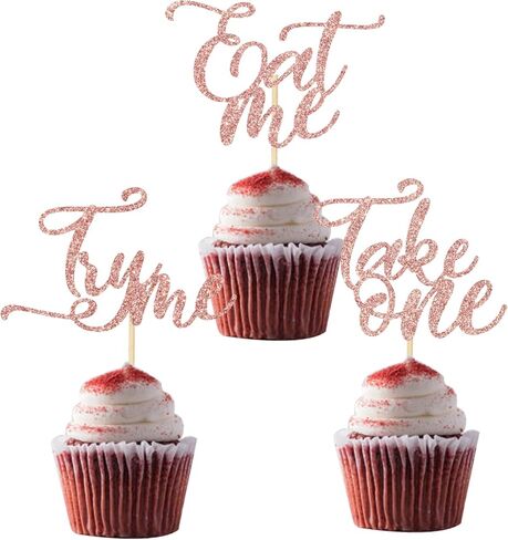 Eat Me Try Me Take One Cupcake Toppers، أليس في بلاد العجائب ديكورات الكيك لاستحمام الطفل، أطفال بنين بنات لوازم حفلات أعياد الميلاد الأولى باللون الذهبي الوردي 12 قطعة in Saudi Arabia