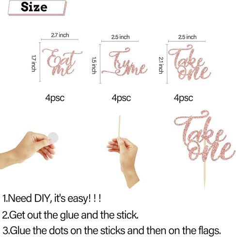 Eat Me Try Me Take One Cupcake Toppers، أليس في بلاد العجائب ديكورات الكيك لاستحمام الطفل، أطفال بنين بنات لوازم حفلات أعياد الميلاد الأولى باللون الذهبي الوردي 12 قطعة in Saudi Arabia