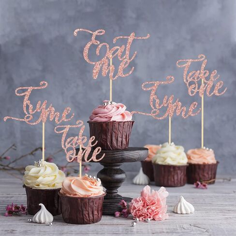 Eat Me Try Me Take One Cupcake Toppers، أليس في بلاد العجائب ديكورات الكيك لاستحمام الطفل، أطفال بنين بنات لوازم حفلات أعياد الميلاد الأولى باللون الذهبي الوردي 12 قطعة in Saudi Arabia