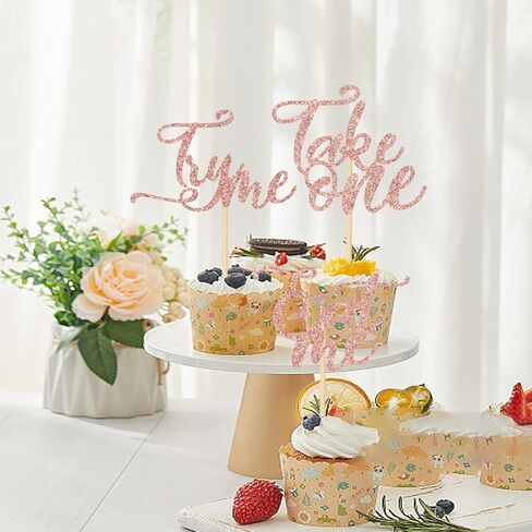 Eat Me Try Me Take One Cupcake Toppers، أليس في بلاد العجائب ديكورات الكيك لاستحمام الطفل، أطفال بنين بنات لوازم حفلات أعياد الميلاد الأولى باللون الذهبي الوردي 12 قطعة in Saudi Arabia