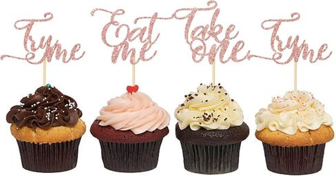 Eat Me Try Me Take One Cupcake Toppers، أليس في بلاد العجائب ديكورات الكيك لاستحمام الطفل، أطفال بنين بنات لوازم حفلات أعياد الميلاد الأولى باللون الذهبي الوردي 12 قطعة in Saudi Arabia