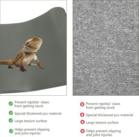 Hlimior 2 Pack Bearded Dragon Tank Accessories, Non-Adhesive Reptile Terrarium Carpet Substrate for Reptile Tank，Reptile Habitat Bedding for Leopard Gecko, Lizard, Iguana, Snake, Tortoise（Grey） in Saudi Arabia