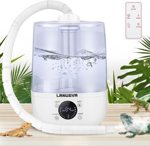 LANUEVA Reptile Humidifier with Humidity Control, Reptile Fogger with 4L Large Tank & Telescopic Hose for Terrariums, Remote Control & Touch Screen, Timing Function, for Reptiles, Green Plants (4L) in Saudi Arabia