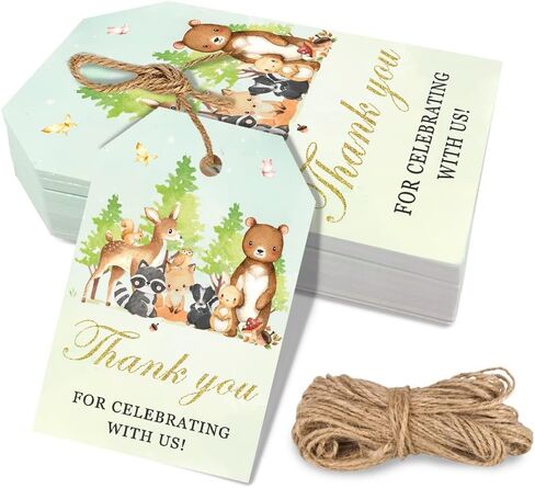 50 Pcs Woodland Animals Thank You Gift Tags, Thank You for Celebrating with Us Tags for Woodland Creature Baby Shower or Birthday Party (Green) in Saudi Arabia