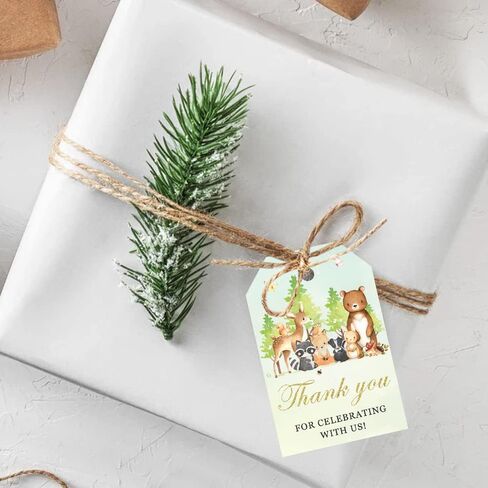 50 Pcs Woodland Animals Thank You Gift Tags, Thank You for Celebrating with Us Tags for Woodland Creature Baby Shower or Birthday Party (Green) in Saudi Arabia
