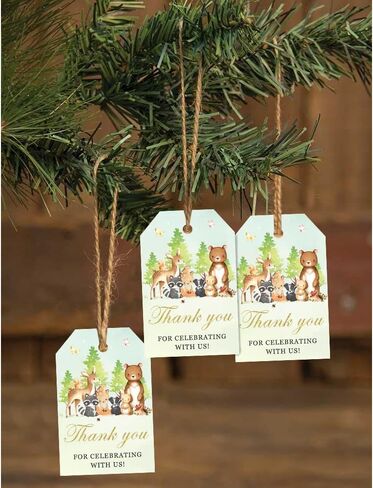 50 Pcs Woodland Animals Thank You Gift Tags, Thank You for Celebrating with Us Tags for Woodland Creature Baby Shower or Birthday Party (Green) in Saudi Arabia