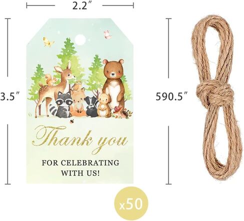 50 Pcs Woodland Animals Thank You Gift Tags, Thank You for Celebrating with Us Tags for Woodland Creature Baby Shower or Birthday Party (Green) in Saudi Arabia