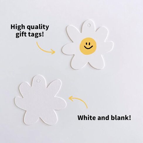 Decorative Paper Gift Tags 50 pcs - Wedding Gift Tags, Baby Shower Tags, Kraft Hang Tags, Hanging Gift Labels, Baking Tags (Daisy+Smily Face) in Kuwait