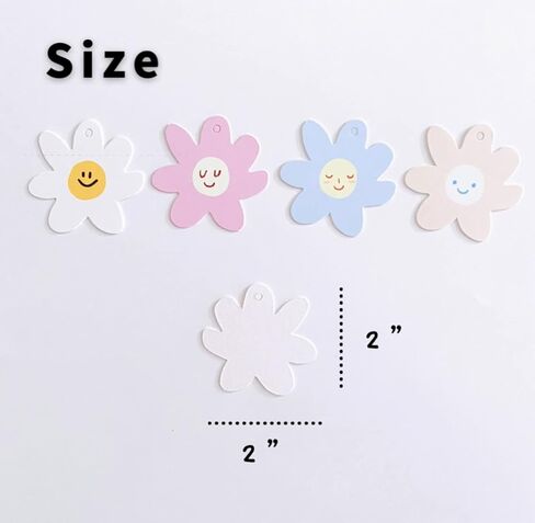 Decorative Paper Gift Tags 50 pcs - Wedding Gift Tags, Baby Shower Tags, Kraft Hang Tags, Hanging Gift Labels, Baking Tags (Daisy+Smily Face) in Kuwait
