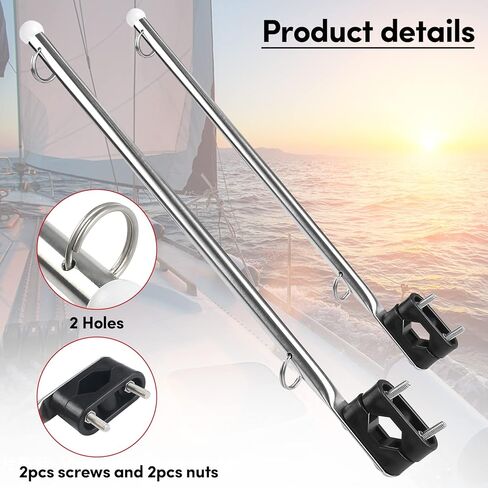 BALAVA قارب العلم القطب 2PCS، الفولاذ المقاوم للصدأ قارب العلم القطب السكك الحديدية جبل قارب المنبر الموظفين (2/3 "-1-1/4")، يخت البحرية قارب العلم البولنديين الفضة in Kuwait