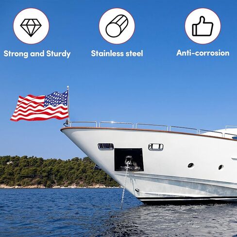 BALAVA قارب العلم القطب 2PCS، الفولاذ المقاوم للصدأ قارب العلم القطب السكك الحديدية جبل قارب المنبر الموظفين (2/3 "-1-1/4")، يخت البحرية قارب العلم البولنديين الفضة in Kuwait