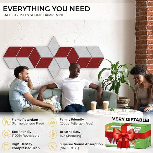 Acoustic Wall Art - 12 Diamond Acoustic Panels | Premium Sound Blocking Panels include 3M Tape | Acoustic Panels Decorative for Home & Office | Geometric Acoustical Wall Panels in Saudi Arabia