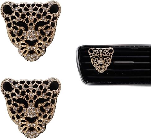 Bling Car Air Freshener,2pcs Golden Leopard Head Vent Clip Car Accessories for Women Teens,Refillable Car Outlet Essential Oils and Perfumes Diffuser Clips,Car Dashboard Charms in Saudi Arabia