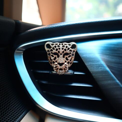 Bling Car Air Freshener,2pcs Golden Leopard Head Vent Clip Car Accessories for Women Teens,Refillable Car Outlet Essential Oils and Perfumes Diffuser Clips,Car Dashboard Charms in Saudi Arabia