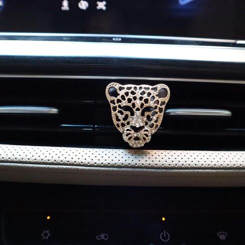 Bling Car Air Freshener,2pcs Golden Leopard Head Vent Clip Car Accessories for Women Teens,Refillable Car Outlet Essential Oils and Perfumes Diffuser Clips,Car Dashboard Charms in Saudi Arabia
