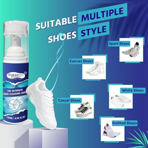 رذاذ منظف الأحذية SneakAir Protect - منظف الأحذية الرياضية الرغوي الفوري - يزيل الأوساخ والبقع من القماش والأحذية الرياضية البيضاء وأحذية التنس والمزيد in Kuwait