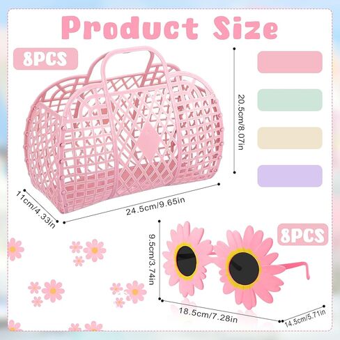 Augacage 8 Sets Jelly Purse Jelly Basket Beach Bags with Flower Sunglasses Plastic Summer Beach Jelly Bags Reusable Handbags for Women (Multicolor) in Kuwait