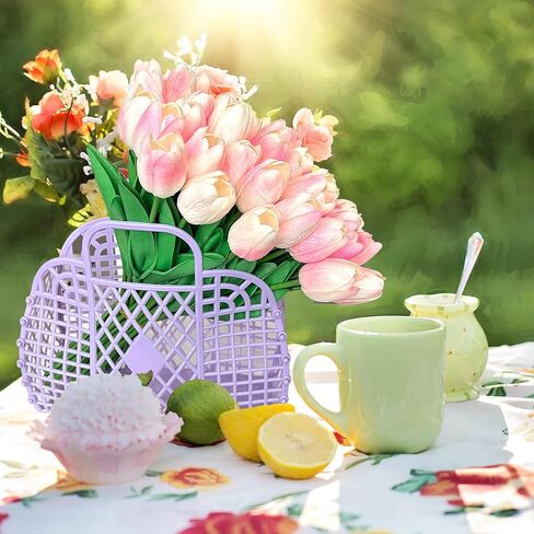 Augacage 8 Sets Jelly Purse Jelly Basket Beach Bags with Flower Sunglasses Plastic Summer Beach Jelly Bags Reusable Handbags for Women (Multicolor) in Kuwait