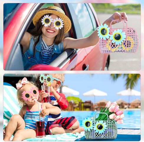 Augacage 8 Sets Jelly Purse Jelly Basket Beach Bags with Flower Sunglasses Plastic Summer Beach Jelly Bags Reusable Handbags for Women (Multicolor) in Kuwait