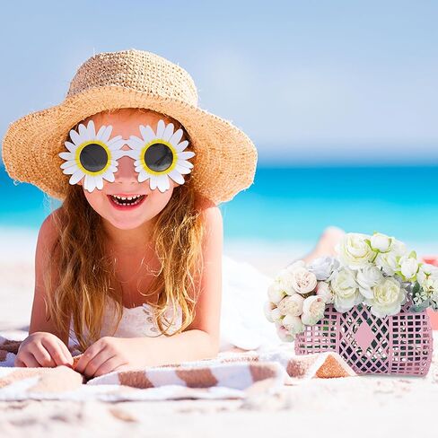 Augacage 8 Sets Jelly Purse Jelly Basket Beach Bags with Flower Sunglasses Plastic Summer Beach Jelly Bags Reusable Handbags for Women (Multicolor) in Kuwait