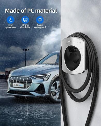 حامل شاحن ShockFlo H1 EV لحامل SAE J1772 مطلي بالفضة مصنوع من مادة الكمبيوتر المقاومة للحرارة -22 درجة فهرنهايت ~ 122 درجة فهرنهايت حامل شاحن EV منظم حامل كابل شحن داخلي وخارجي in Kuwait