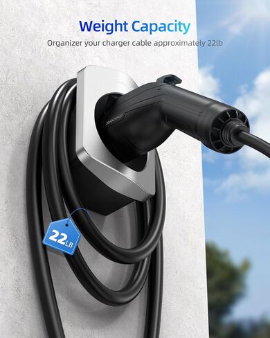 حامل شاحن ShockFlo H1 EV لحامل SAE J1772 مطلي بالفضة مصنوع من مادة الكمبيوتر المقاومة للحرارة -22 درجة فهرنهايت ~ 122 درجة فهرنهايت حامل شاحن EV منظم حامل كابل شحن داخلي وخارجي in Kuwait